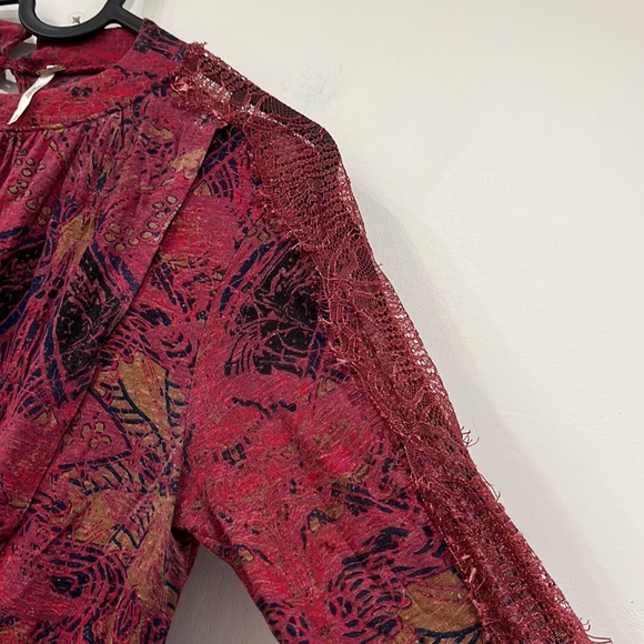 Free People Nouveau Draped Tulip Long Sleeve Blouse Top Burgundy S - Picture 5 of 15